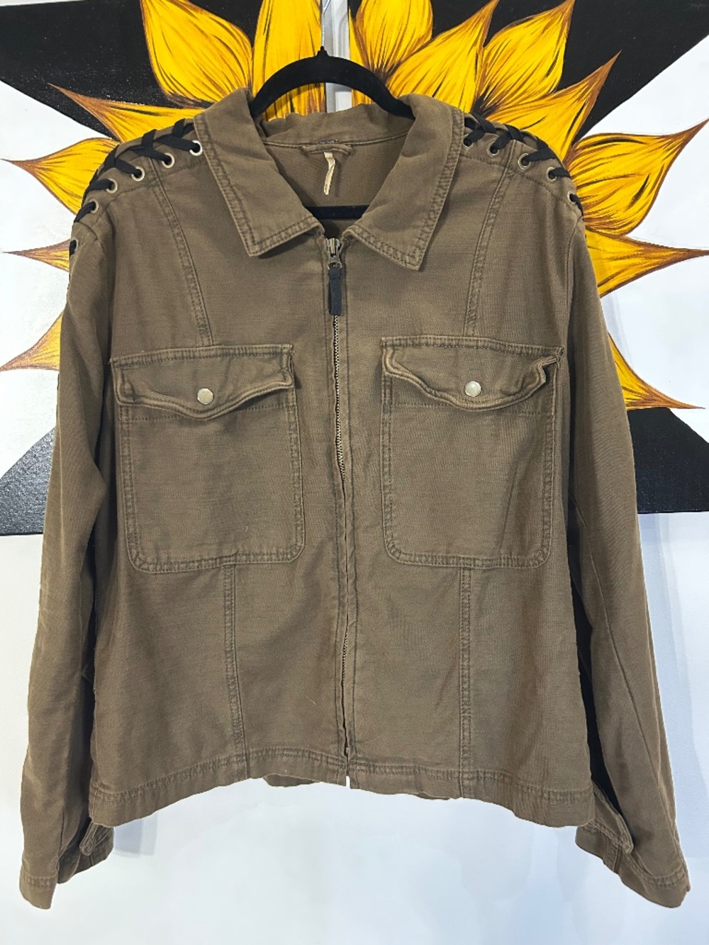 Free People Faye Lace Up Military Jacket Brown Size M